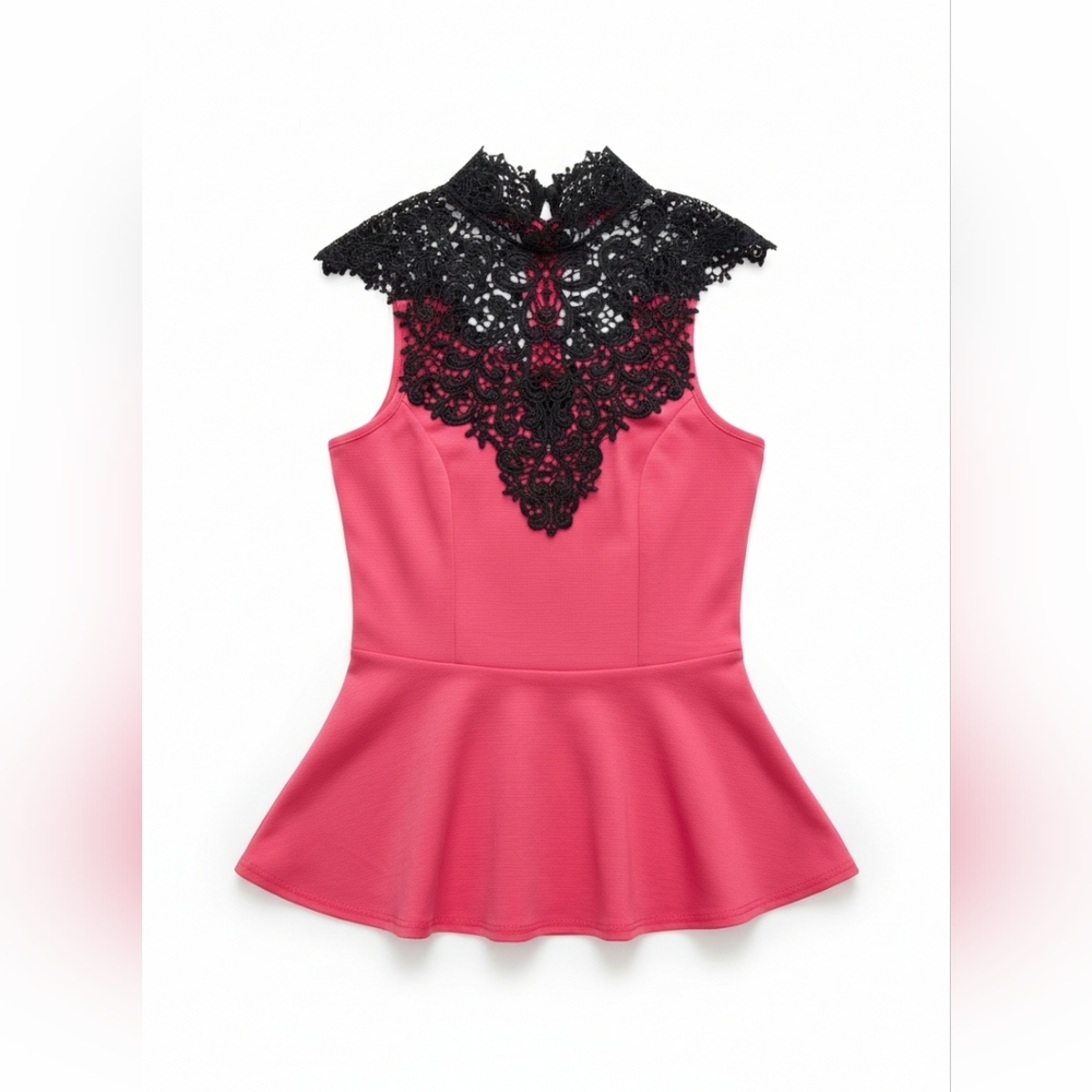 Papaya Lace Contrast Peplum Top
